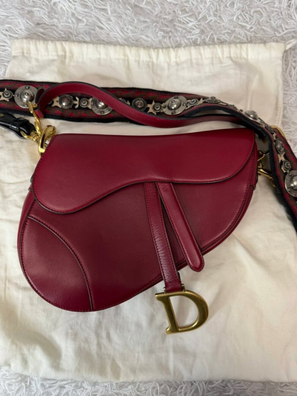 Christian Dior Red Calfskin Saddle Bag